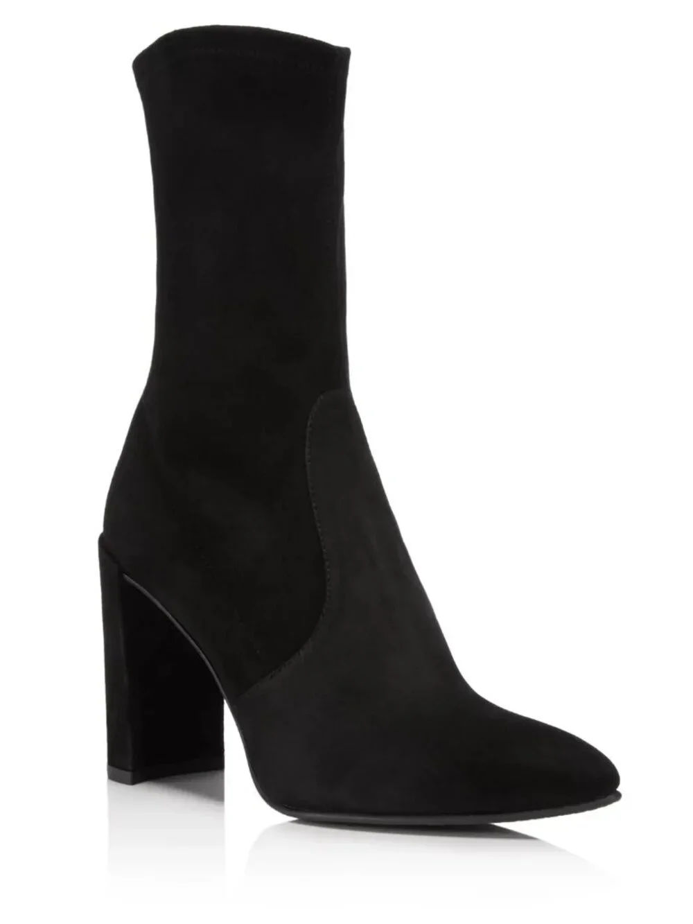 $700 STUART WEITZMAN Clinger Stretch Suede Pointed Bootie SOCK BLACK 7 (PC13)